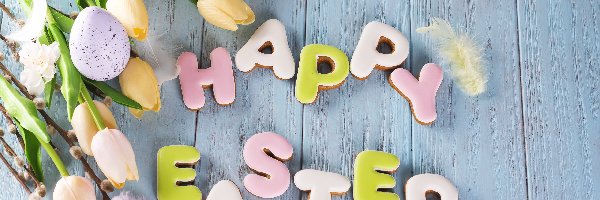 Wielkanoc, Tulipany, Pisanki, Deski, Happy Easter