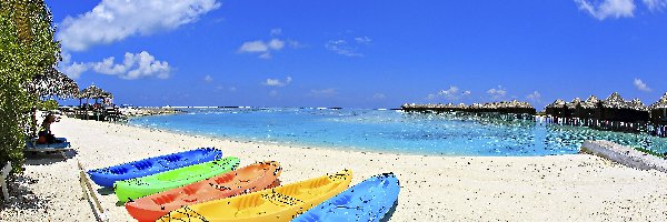 Łódki, Malediwy, Plaża, Ocean
