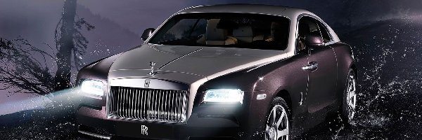 Rolls Royce, Droga, Wraith, Kałuża, Drzewo