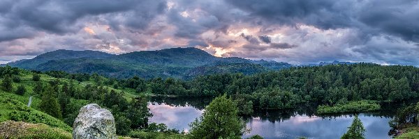 Jezioro, Kamień, Lasy, Góry