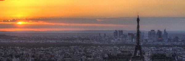 Eiffla, Paryż, Wieża, Słońca, Zachód