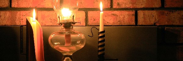 Kompozycja, Świeczniki, Świece, Lampa naftowa, Stara