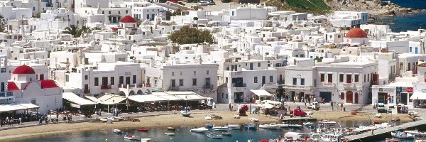 Mykonos, Wiatraki, Grecja, Plaża