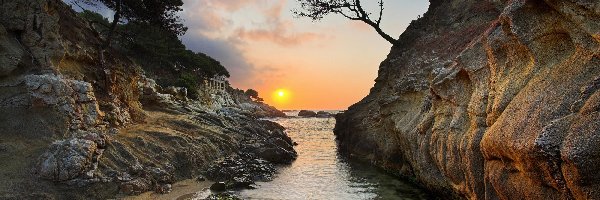 Hiszpania, Plaża, Costa Brava, Słońca, Zachód