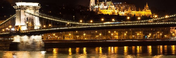 Rzeka, Światła, Most, Budapeszt, Noc, Miasto