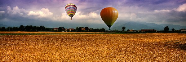 Pole, Chmury, Zboże, Balony