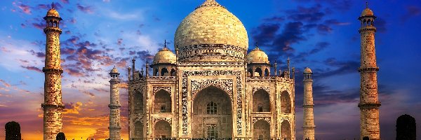 Pałac, Agra, Tadż Mahal, Indie, Ogród, Zachód Słońca