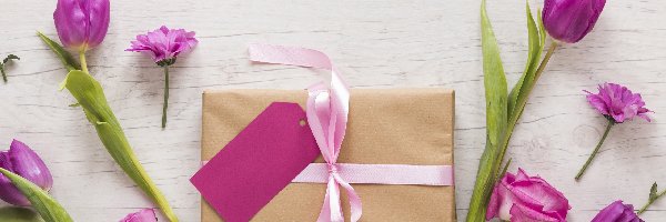 Karteczka, Tulipany, Chryzantemy, Kwiaty, Różowe, Prezent, Róże