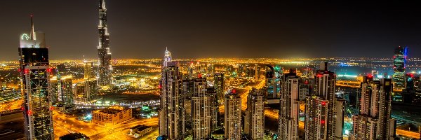 Zjednoczone Emiraty Arabskie, Noc, Dubaj, Miasto, Panorama