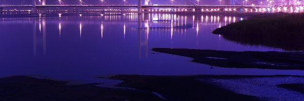 Oświetlony, Noc, Most, Rzeka