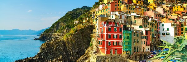 Wybrzeże, Riomaggiore, Domy, Liguria, Włochy, Morze, Skały