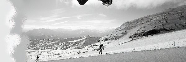 Snowbording, śnieg, deska , słońce, zima