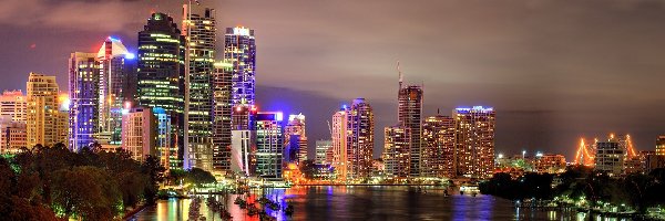 Panorama, Noc, Miasta, Australia, Brisbane