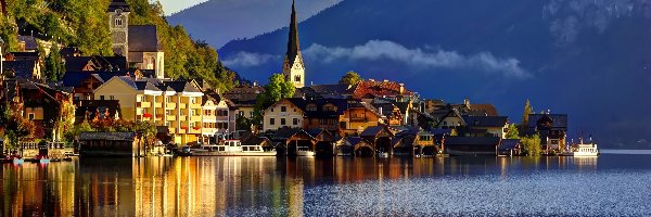 Austria, Statki, Masyw, Jezioro, Hallstatt, Alpy, Górski