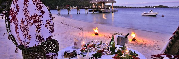 Bora Bora, Morze, Wieczór, Restauracja, Plaża