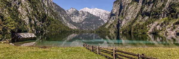 Płot, Park Narodowy Berchtesgaden, Jezioro Königssee, Bawaria, Niemcy, Łąka, Alpy Bawarskie