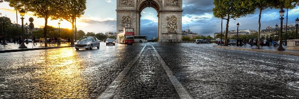 Paryż, Samochody, Ulica, Francja, Łuk Triumfalny, Drzewa, Autobusy