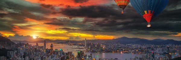 Hongkong, Zatoka Wiktorii, Chiny, Balony, Zachód słońca