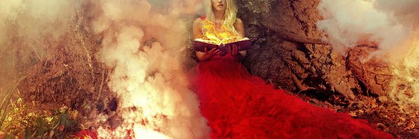 Ogień, Las, Książka, Fantasy, Blondynka, Kobieta