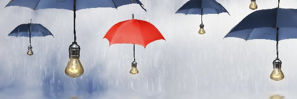 Parasolki, Grafika 2D, Żarówki, Deszcz