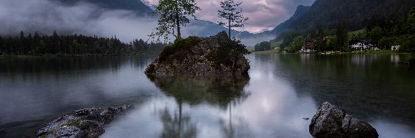 Niemcy, Drzewa, Skały, Góry Alpy, Jezioro Hintersee, Bawaria, Kamienie