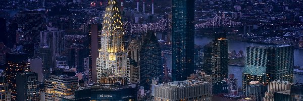 Stany Zjednoczone, Nowy Jork, Oświetlony, Manhattan, Miasto nocą, Chrysler Building, Wieżowiec