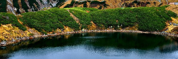 Japonia, Wzgórza, Jezioro Mikuri, Góra Mount Tate, Góry Hida, Tateyama, Park Narodowy Chubu-Sangaku