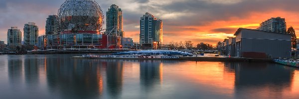 Kanada, Science World at TELUS, Wieżowce, Muzeum Nauki, Kopuła, Vancouver, Rzeka Fraser