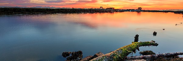 Kamienie, Garry Point Park, Kanada, Kolumbia Brytyjska, Konar, Zachód słońca, Richmond, Zatoka Strait of Georgia