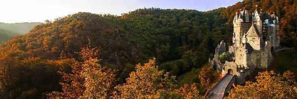 Niemcy, Jesień, Las, Zamek Eltz, Góry Eifel, Gmina Wierschem, Drzewa