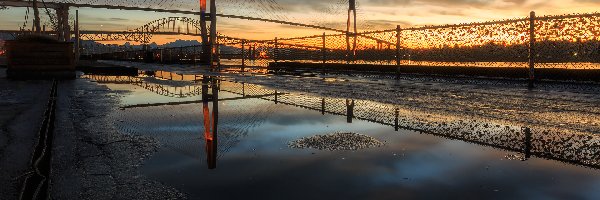 Kanada, Fraser River, Most Skybridge, Rzeka, Zachód słońca, Kolumbia Brytyjska, New Westminster