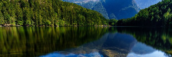 Austria, Góry Alpy, Lasy, Kamienie, Jezioro Piburger, Tyrol, Gmina Oetz