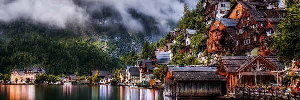 Miasteczko, Domy, Hallstatt, Austria, Jezioro Hallstattersee