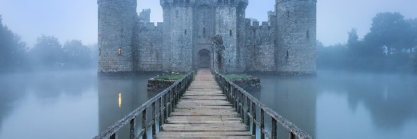 Anglia, Drewniany, Most, Bodiam Castle, Zamek Bodiam, Wieś Robertsbridge, Fosa