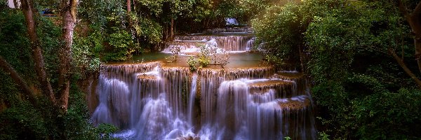 Wodospad Erawan, Drzewa, Kaskada, Tajlandia, Park Narodowy Erawan