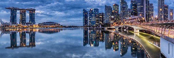 Wieżowce, Singapur, Hotel Marina Bay Sands, Zatoka Marina Bay, Most