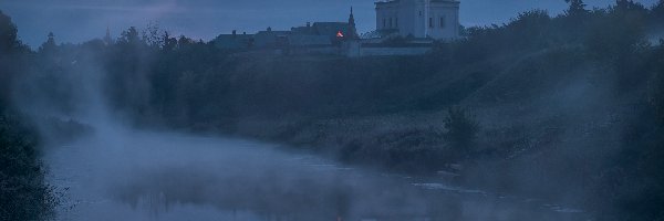 Rosja, Cerkiew, Świt, Mgła, Rzeka Kamienka, Obwód włodzimierski, Suzdal