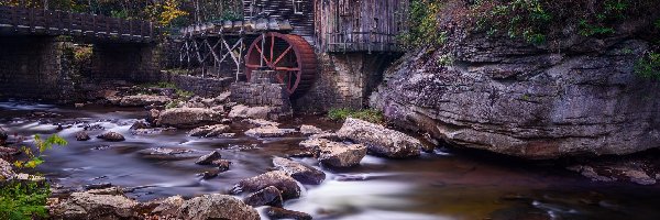 Skała, Kamienie, Most, Glade Creek Grist Mill, Młyn, Stany Zjednoczone, Wirginia Zachodnia, Rzeka New River Gorge, Park Babcock State