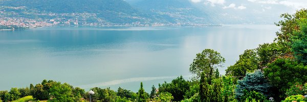 Włochy, Ogród, Kwiaty, Drzewa, Góry, Lombardia, Jezioro Como