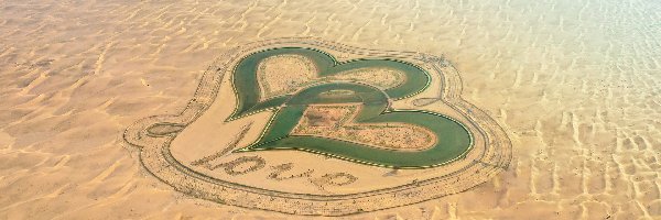 Love Lake Dubai, Serca, Love, Napis, Piasek, Zjednoczone Emiraty Arabskie, Dubaj, Dwa, Teren piknikowy