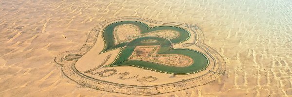 Love Lake Dubai, Serca, Love, Napis, Piasek, Zjednoczone Emiraty Arabskie, Dubaj, Dwa, Teren piknikowy