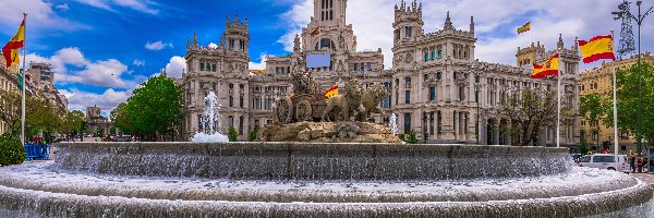 Muzeum Palacio de Comunicaciones, Plac Cibeles, Fontanna Kybele, Madryt, Hiszpania, Budynek, Rzeźba