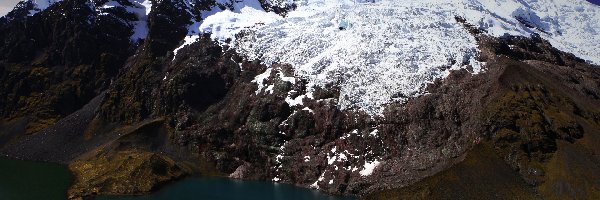 Andy, Szczyty, Góra Ausangate, Góry, Ośnieżone, Peru, Jezioro Lake Jatun Puqa