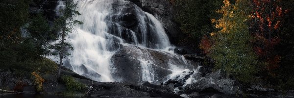 Prowincja Ontario, Jesień, Szlak Barron Canyon, Kanada, Drzewa, Wodospad High Falls
