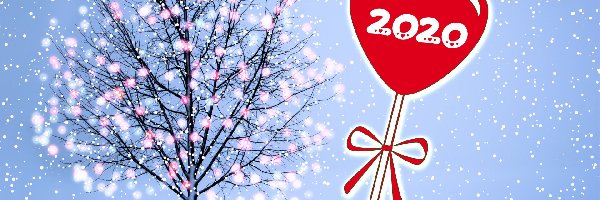 2020, Nowy Rok, Serce, 2D, Drzewo, Śnieg