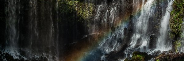 Japonia, Skały, Kamienie, Omszałe, Wodospad Shiraito, Park Narodowy Fudżi-Hakone-Izu, Tęcza