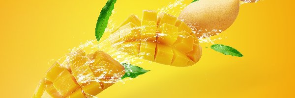 Żółte tło, Owoc, Mango