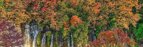 Jesień, Góra Fudżi, Wodospad, Honsiu, Japonia, Roślinność, Drzewa
