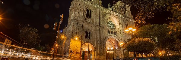 Ulica, Katedra, Hiszpania, Cuenca, Cuenca Cathedral, Światł, Noc, Kościół