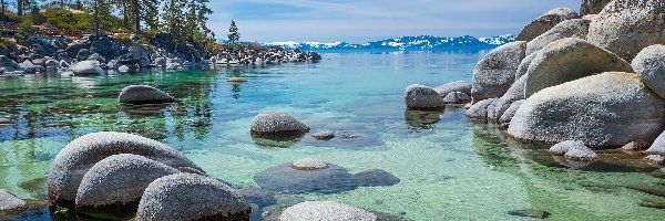 Stany Zjednoczone, Kamienie, Głazy, Tahoe Lake, Jezioro, Kalifornia, Drzewa